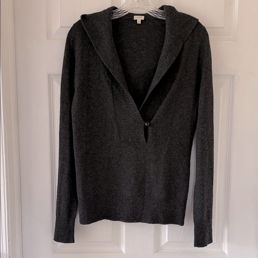 J. Crew Charcoal Hooded Wool-Blend Scoop Sweater